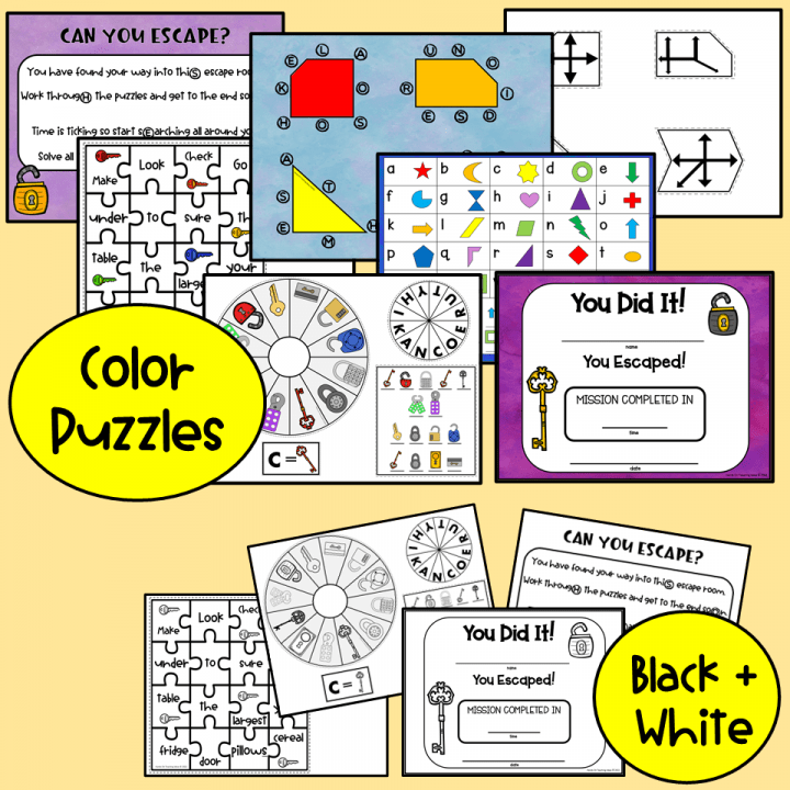 Free printable escape room collage of the puzzle pages