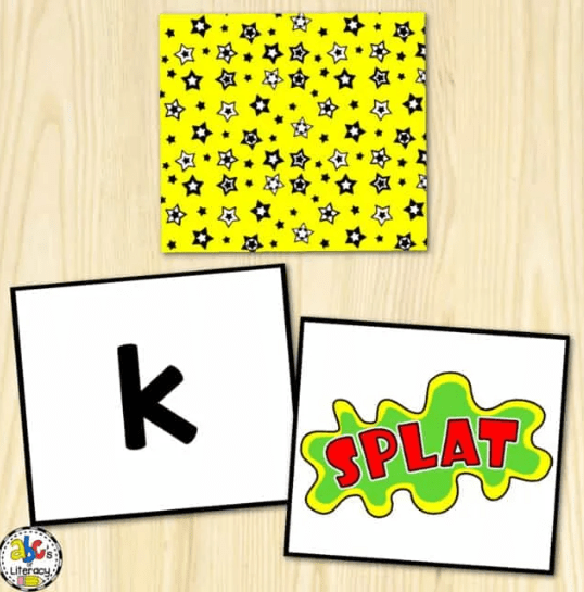phonemic awareness shows two cards and a deck with the letter K on one of the cards.
