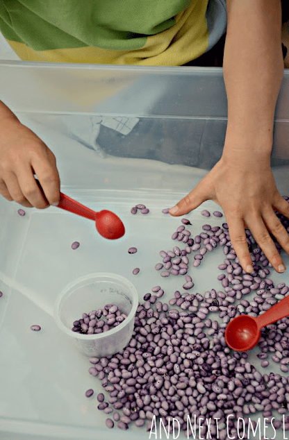 mindfulness activities for kids shows a child playing with colored beans