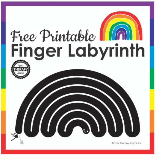 mindfulness activities printable shows a finger labyrinth
