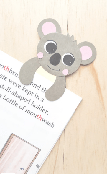 paper crafts and activities shows a koala bookmark craft.