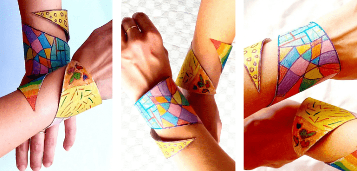 arts and crafts for kids shows paper bracelets.