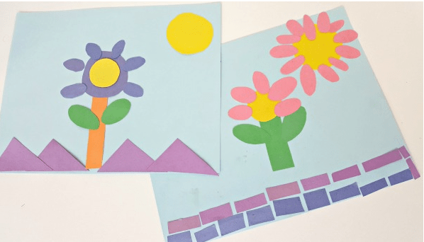 paper crafts and activities shows process paper craft with flowers.