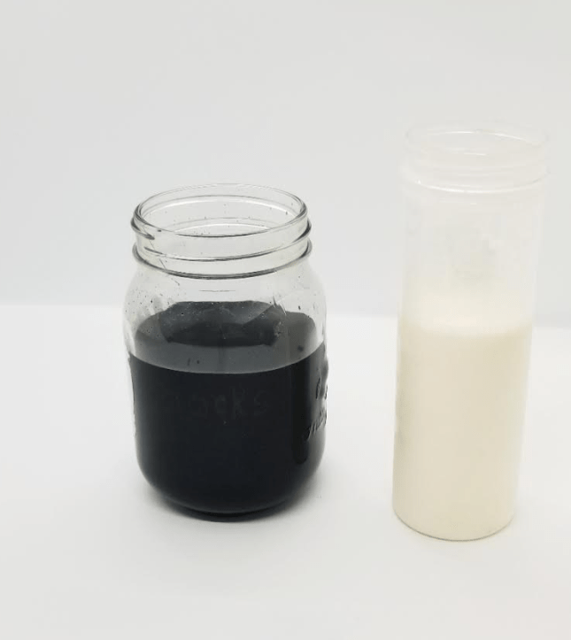 escape room shows the jar with dark liquid and a container with white liquid