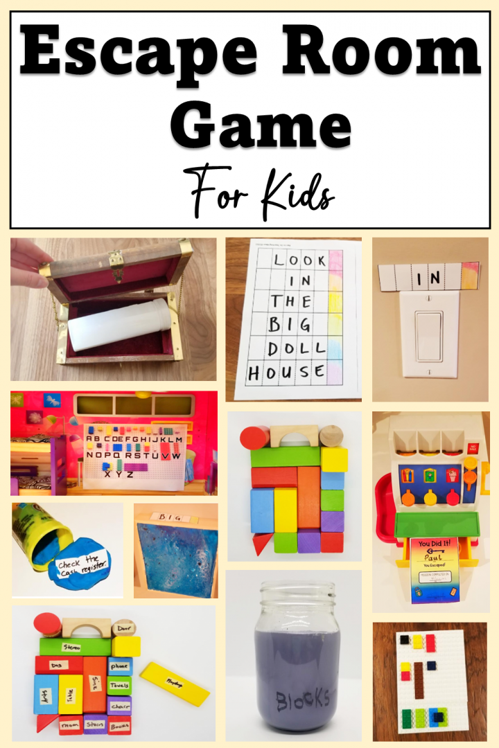 escape room ideas for kids shows a pinterest pin collage