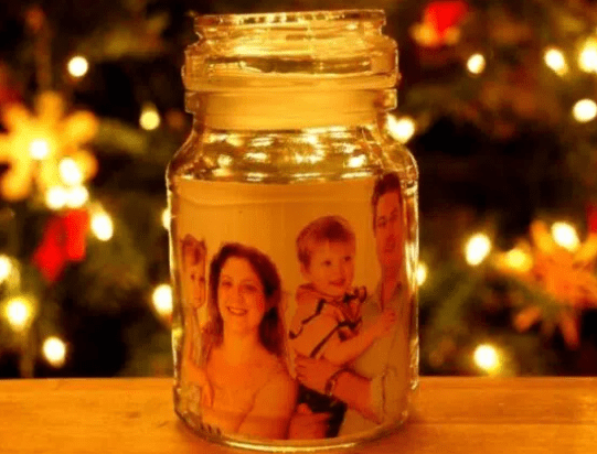 time capsule for kids shows a jar with a family photo inside