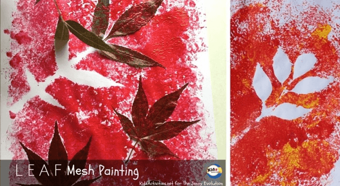 leaf mesh painting idea shows a leaf print.