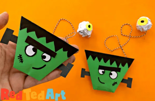 Halloween STEAM activity shows two Frankenstein game pieces.