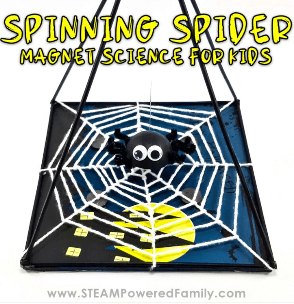 Halloween STEM activity shows a spider web.