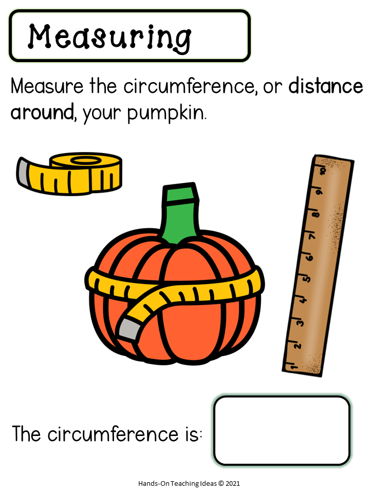 fall worksheets shows a pumpkin being measured around the middle.