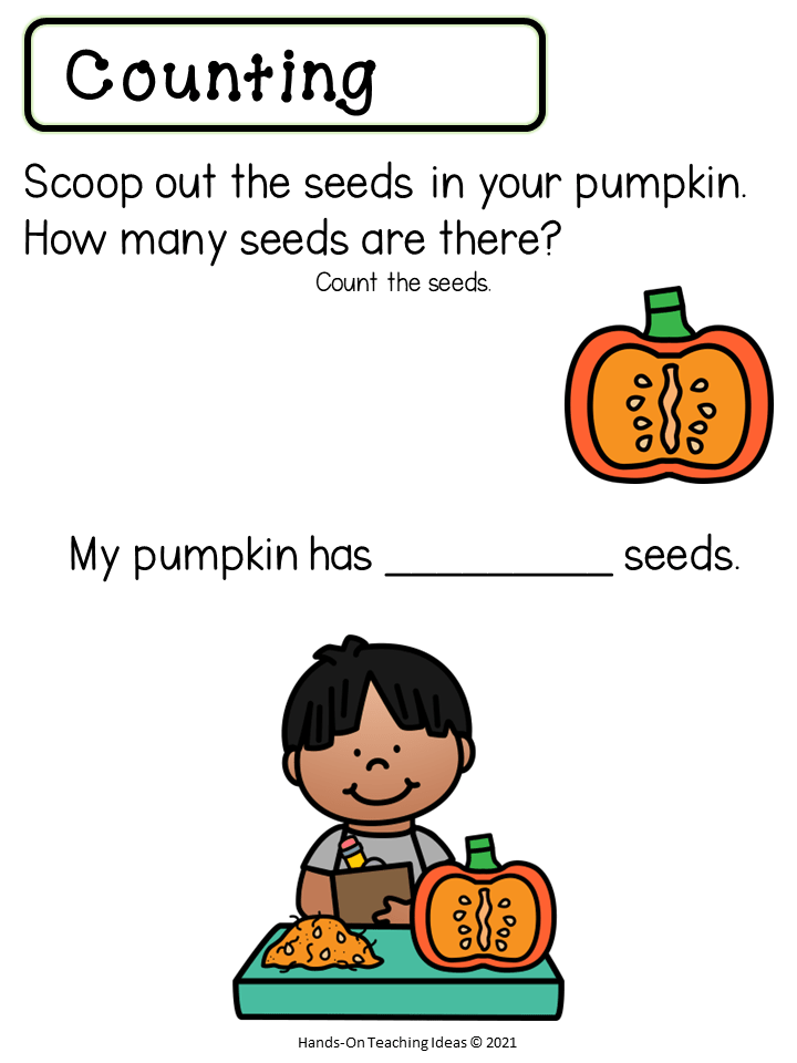 math worksheets for counting pumpkin seeds.