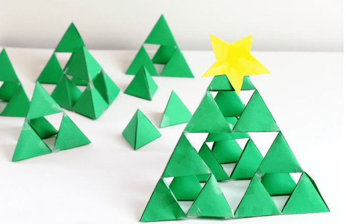 Math activities for kids shows triangles put together to make a tree.