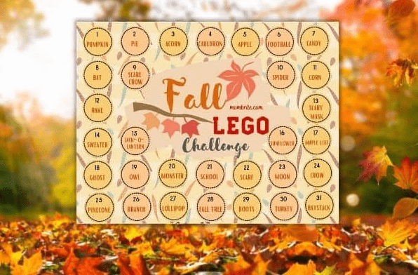 kindergarten learning centers shows a printable fall Lego challenge page.