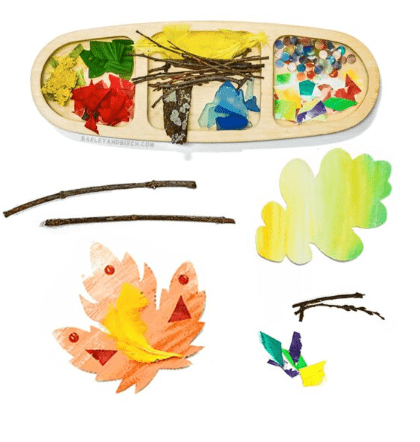 loose parts play shows a tray with twigs and other small crafty materials.