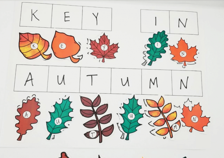 Make Your Own Escape Room for Fall shows leaves matched and the code key in autumn.
