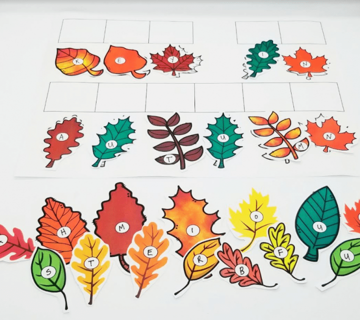 escape room puzzle shows cut out leaves and a page to match them on.