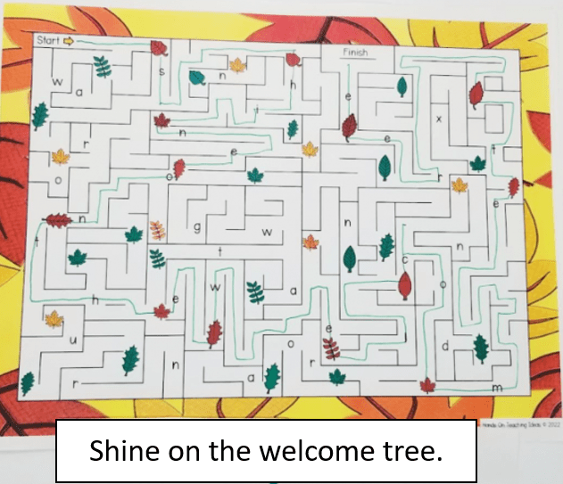 Make Your Own Escape Room for Fall shows a maze with a green line from the start to end.