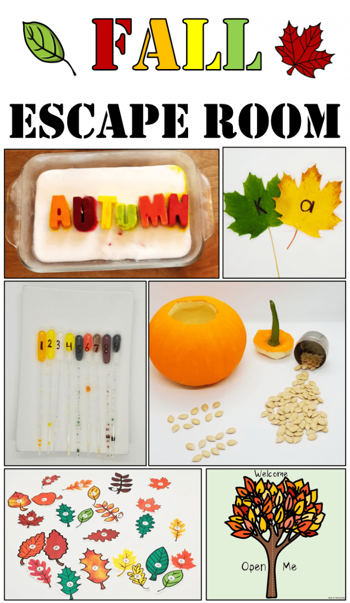 Make Your Own Escape Room for Fall shows a collage for pinterest.