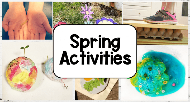 spring activities shows a collage of hands-on teaching ideas for spring.