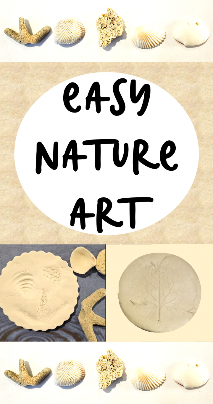 easy nature art shows a pinterest pin with examples of the clay project.