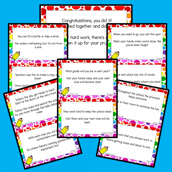 free school scavenger hunt image of all of the printable pages.