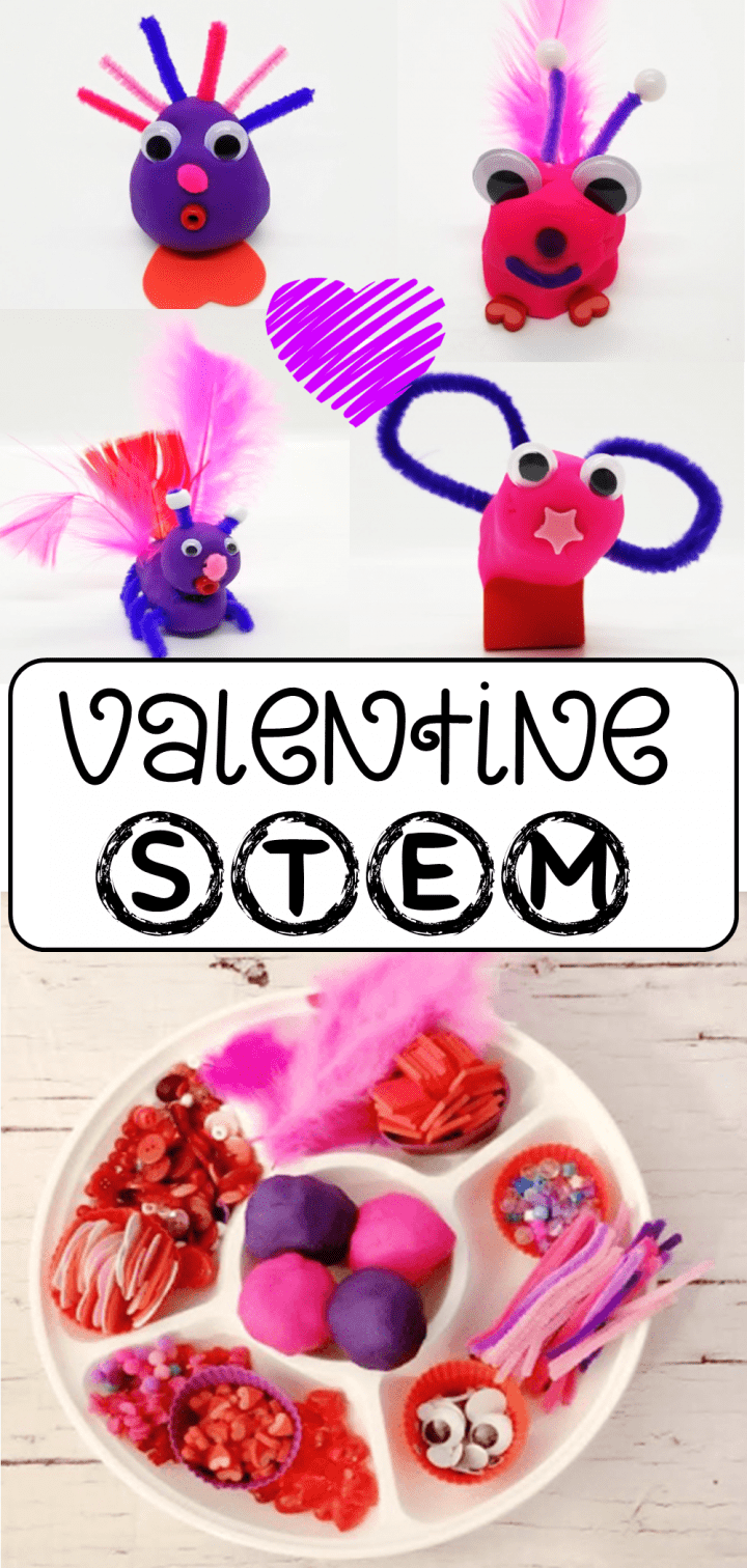 valentines stem activity pinterest pin shows a collage of art.
