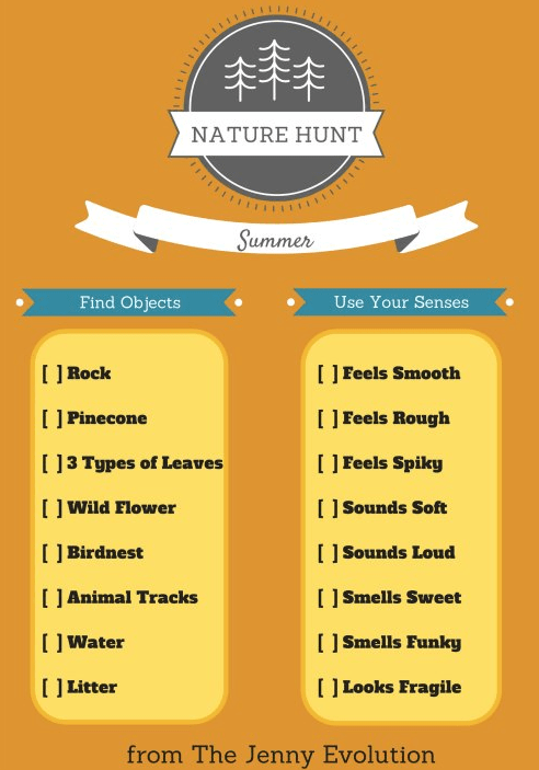 nature hunt shows a printable scavenger hunt list.
