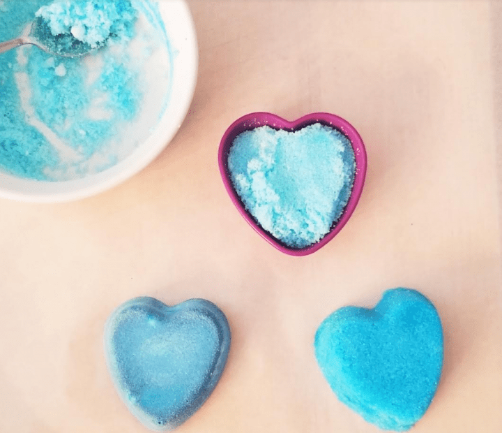 valentines escape room shows three blue hearts and one of the hearts in the silicone mold.