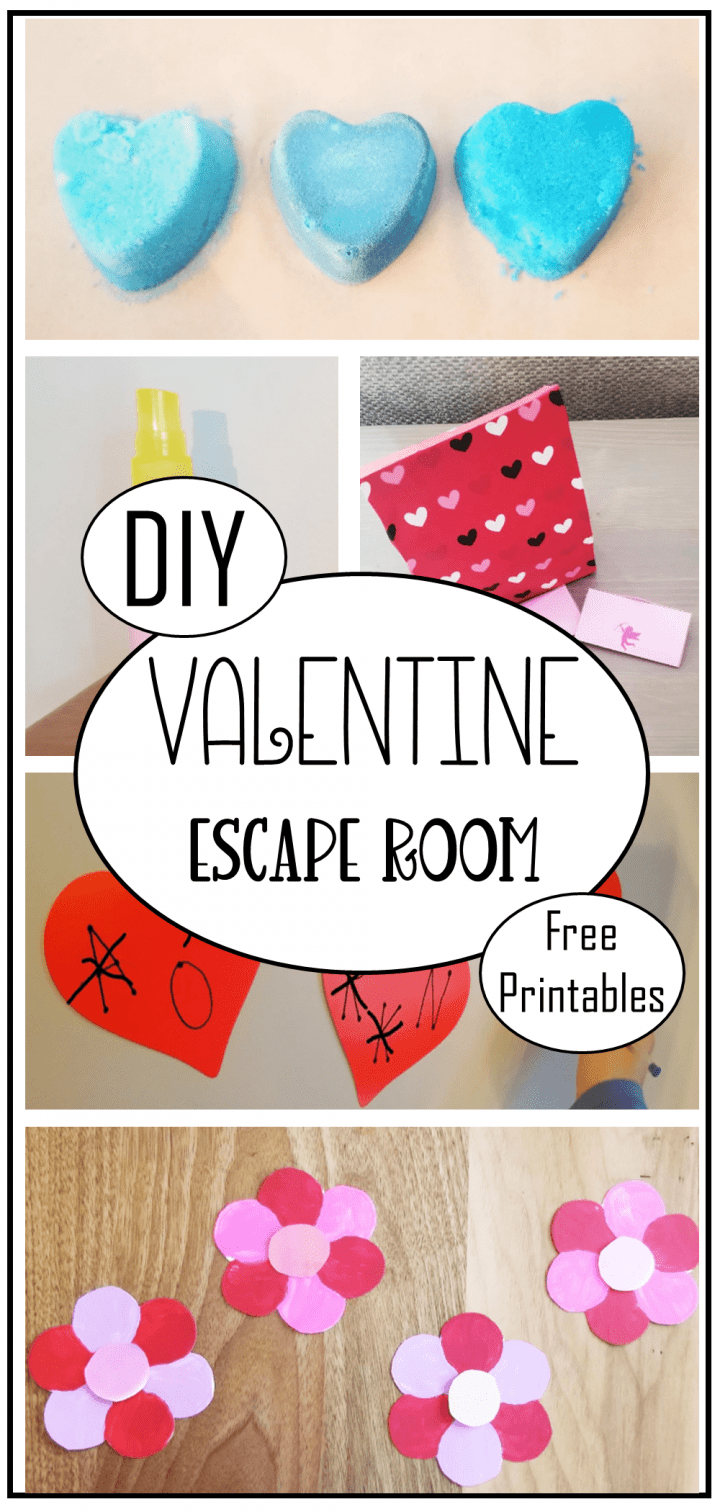 valentines escape room pinterest image shows a collage of valentine pictures.