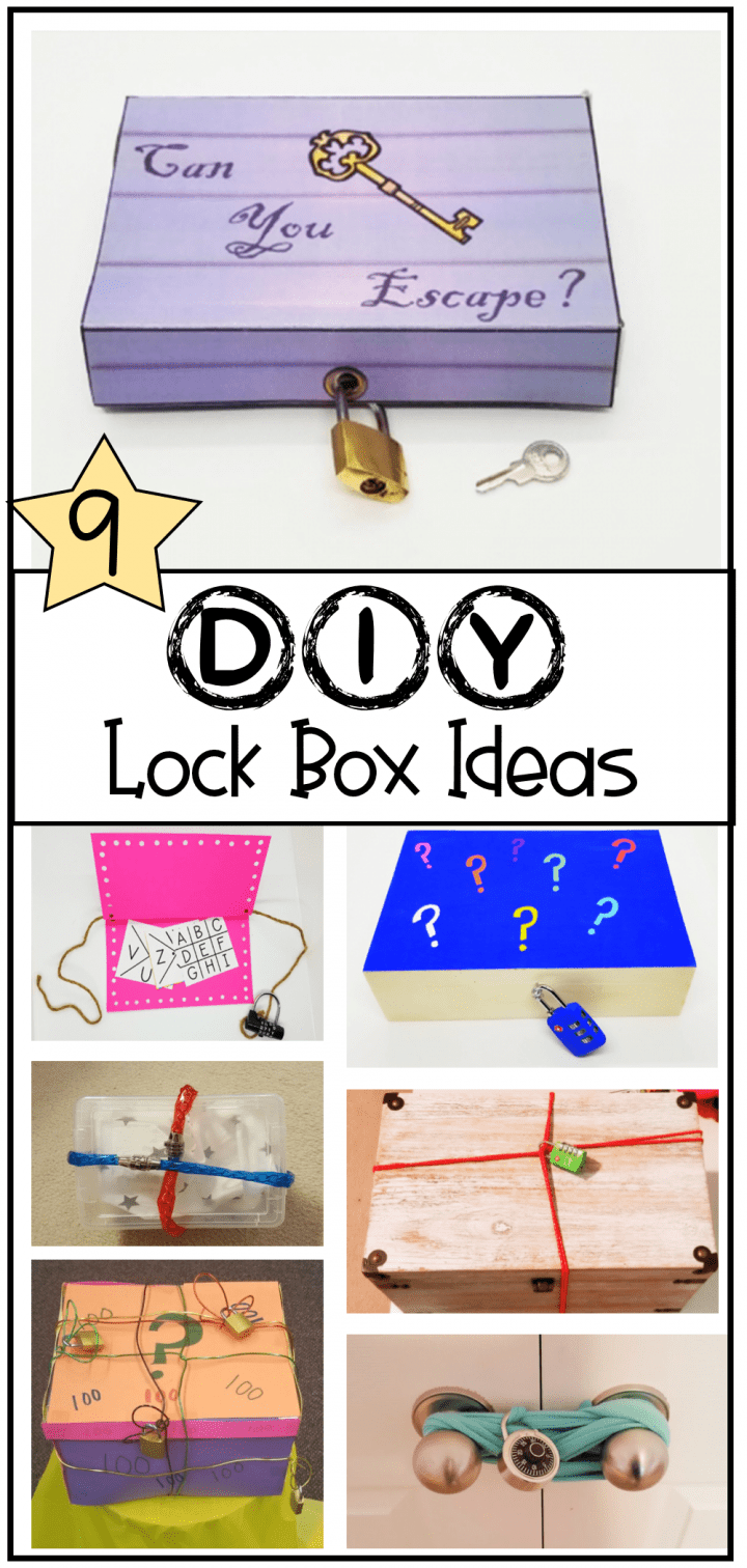 how to make an escape room lock box ideas shows a pinterest pin collage of images.