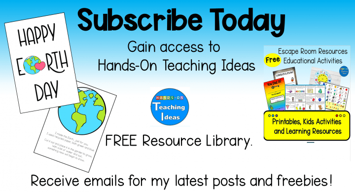 Earth day activity shows a subscribe button and Earth Day printable sheets.