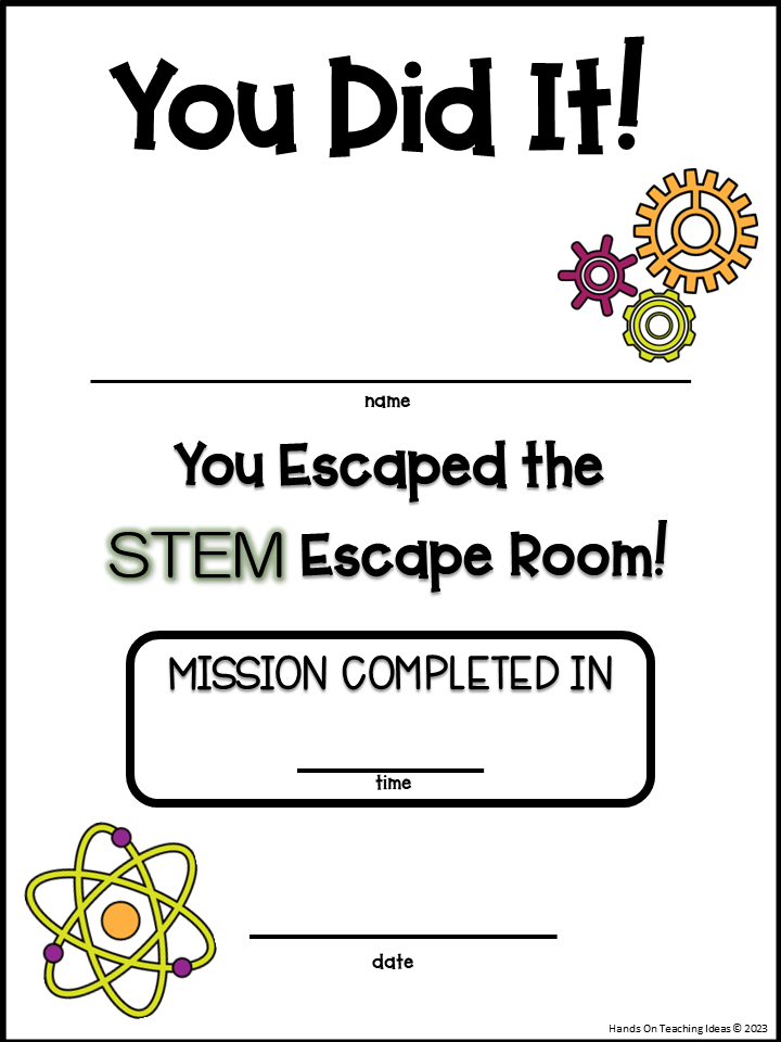 escape room completion certificate.