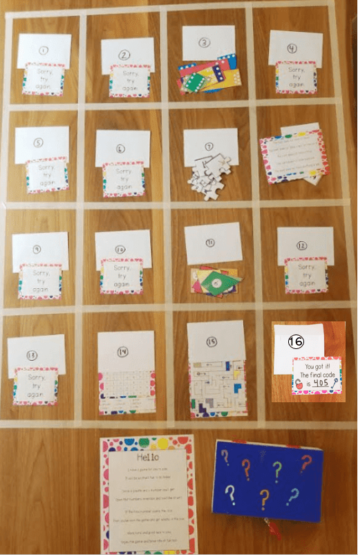 free printable escape room set up shows how to place the cards.