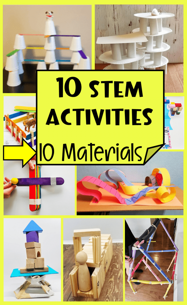 stem activities shows a pinterest pin with a collage of stem activities.