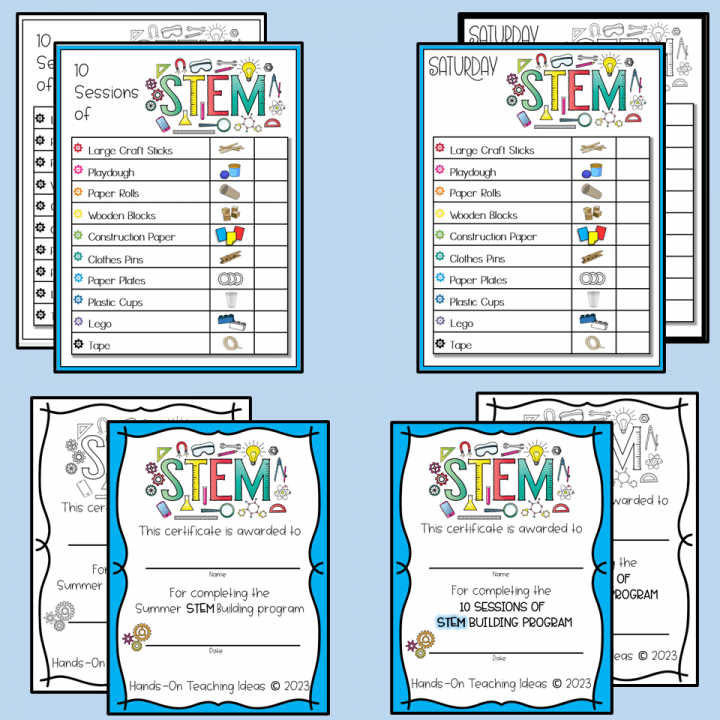 10 exciting STEM Activities shows eight printable STEM checklists and certificates.