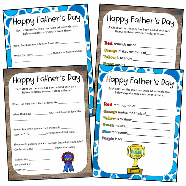 fathers day nature craft shows four printable pages for fathers day questions.