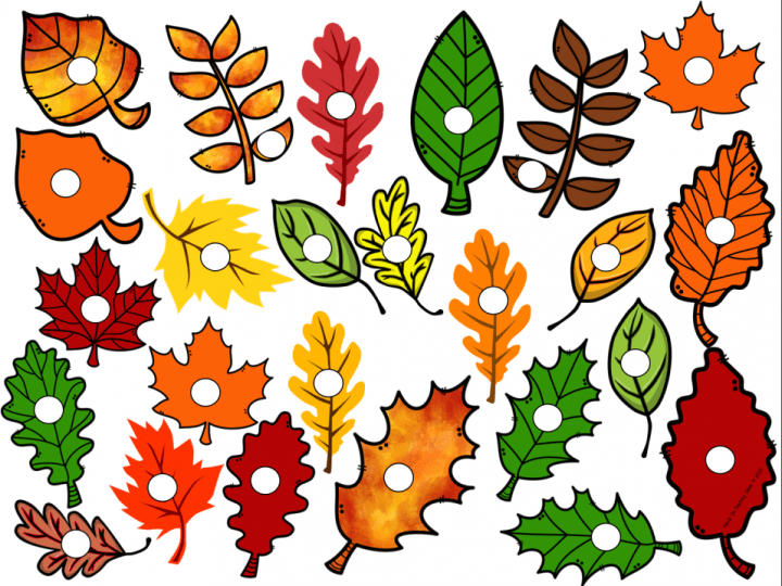 fall game shows a page full of laves of different colors.  Each leaf has a circle on it.