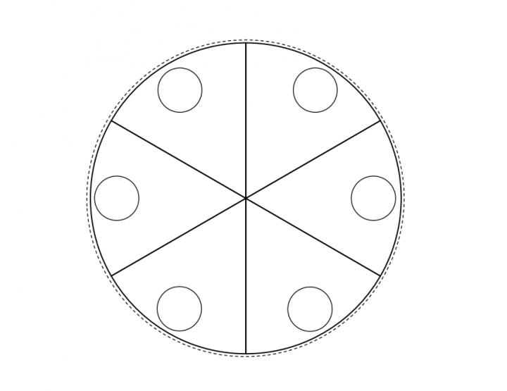 free escape shows a circle cut into six slices and a circle dot in each slice.