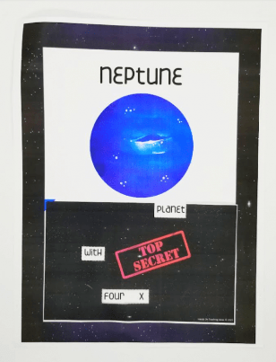 space puzzle shows a page that says neptune and a few words in the bottom.