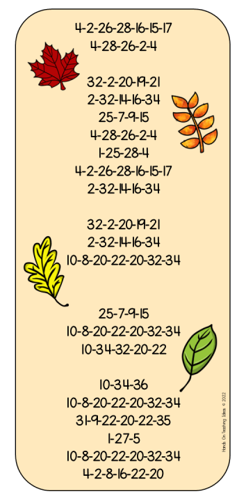 fall puzzle shows a puzzle with lines of numbers. the numbers show a code to follow.