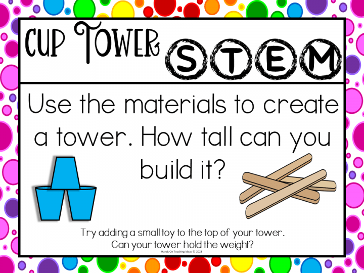 10 exciting stem activities shows a printable card that says "use the materials to create a tower. How tall can you build it?"