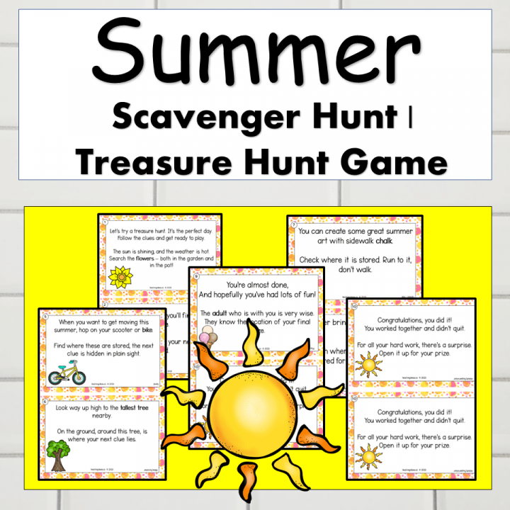 summer scavenger hunt shows a clickable image of the pages included in the scavenger hunt.