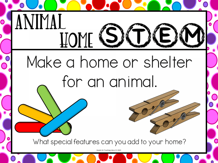 10 exciting STEM activities shows an activity card that says make a home or shelter for an animal.