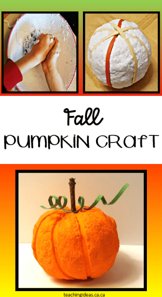 recycled halloween craft shows a pumpkin ball made from mushed up paper and elastics.