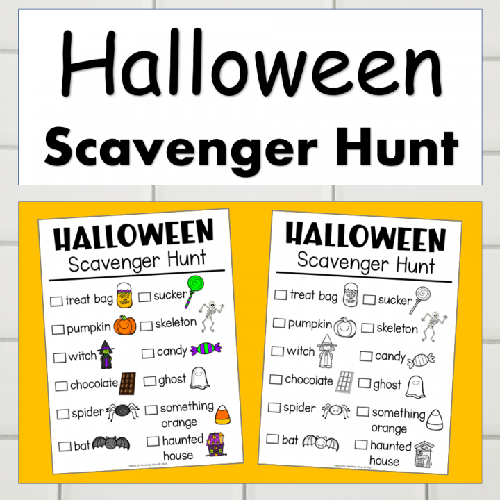 halloween scavenger hunt shows two printable pages.