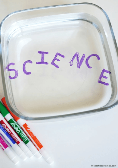 first day of school STEM activities shows a glass jar with the word science printed on the water in it.