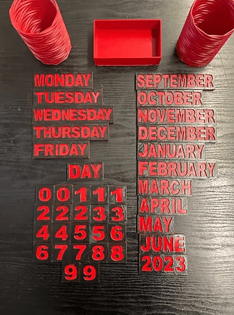 technology activity shows calendar pieces made on a 3D printer.