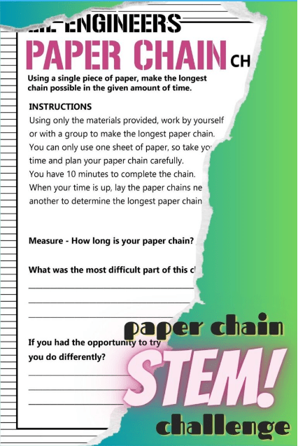 first day of school STEM activities shows a paper chain activity printable.