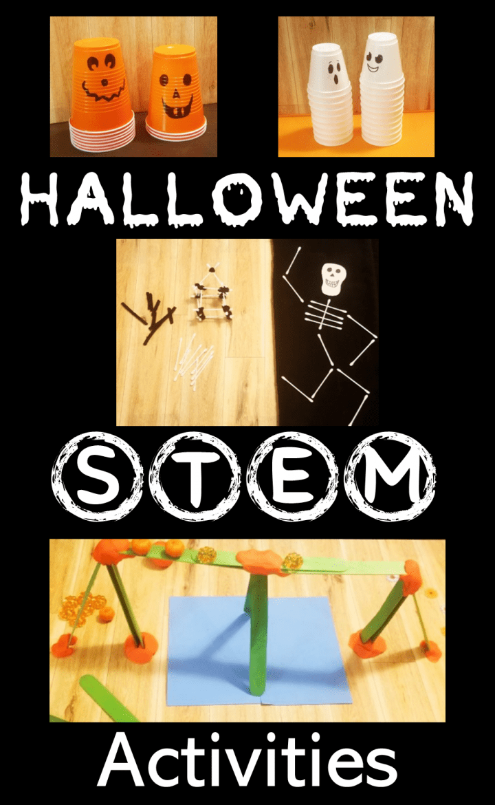 halloween stem activities for kids shows a pinterest pin image.