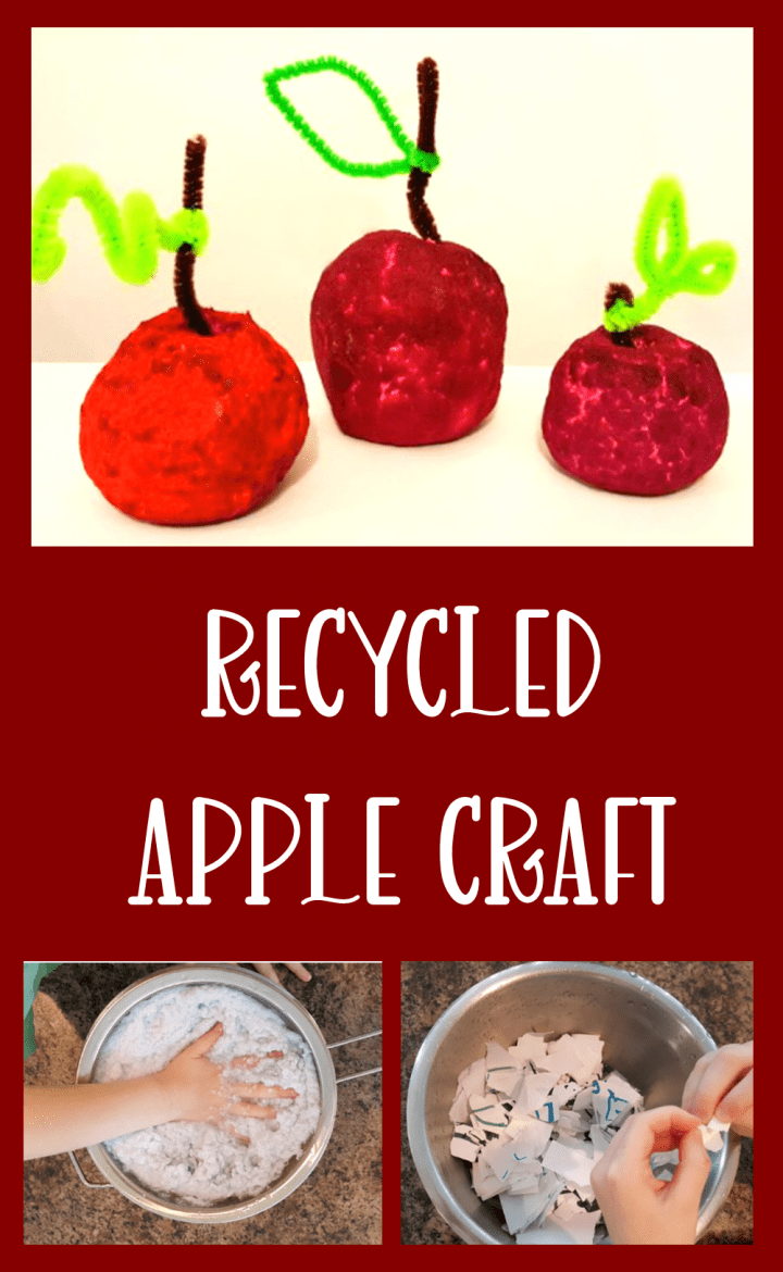 recycled apple craft ideas shows a Pinterest pin with an apple craft.